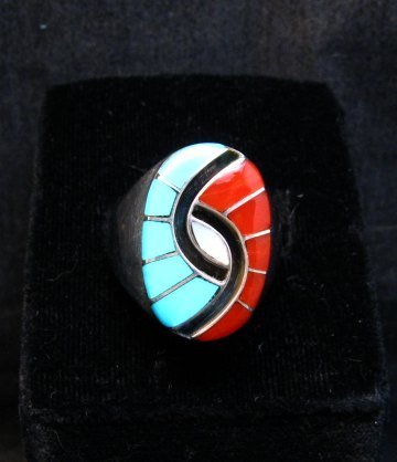 Image 0 of Amy Wesley Zuni Turquoise Coral MOP Hummingbird Ring Sz11