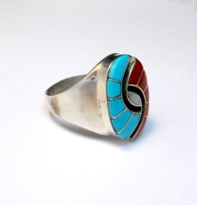 Image 2 of Amy Wesley Zuni Turquoise Coral MOP Hummingbird Ring Sz11