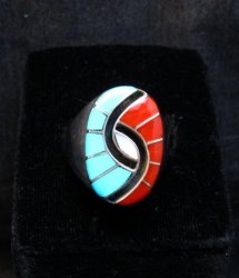 Amy Wesley Zuni Turquoise Coral MOP Hummingbird Ring Sz11