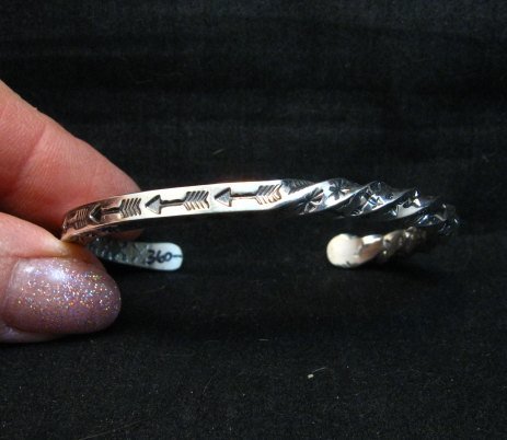 Image 2 of Sunshine Reeves Navajo Stamped Twisted Silver Stacker Cuff Bracelet