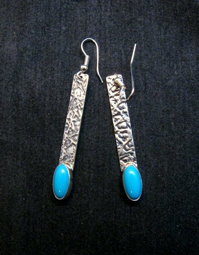 Image 0 of Navajo Silver Turquoise Stick Earrings, Everett & Mary Teller