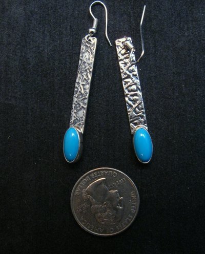 Image 1 of Navajo Silver Turquoise Stick Earrings, Everett & Mary Teller