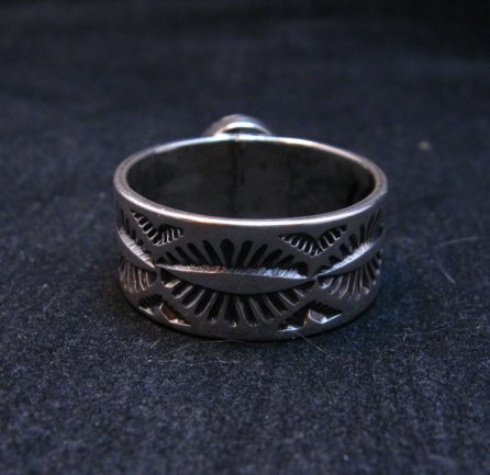 Native American Navajo Turquoise Stamped Silver Band Ring, Travis ...
