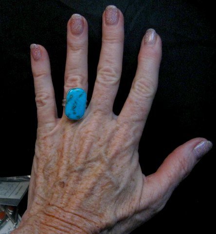 Image 2 of Everett & Mary Teller Navajo Turquoise Sterling Silver Ring sz6-1/2