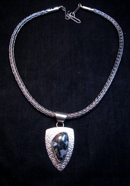 Image 6 of Navajo Zebra Jasper Hammered Silver Shield Pendant, Everett and Mary Teller