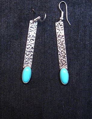 Image 0 of Native American Turquoise Silver Stick Earrings by Navajo Everett & Mary Teller