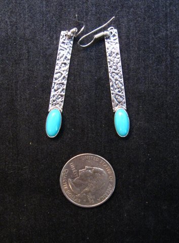 Image 1 of Native American Turquoise Silver Stick Earrings by Navajo Everett & Mary Teller