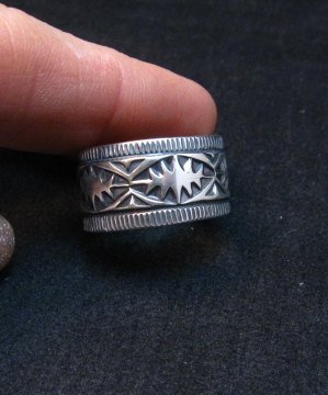 Image 3 of Navajo Sash Belt Design Silver Band Ring, Travis Teller sz10