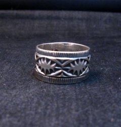 Navajo Sash Belt Design Silver Band Ring, Travis Teller sz10