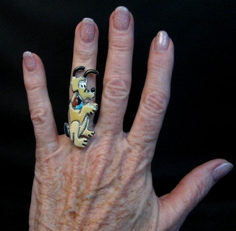 Image 1 of Zuni Inlaid Pluto Dog Ring, Andrea Lonjose Shirley, sz6