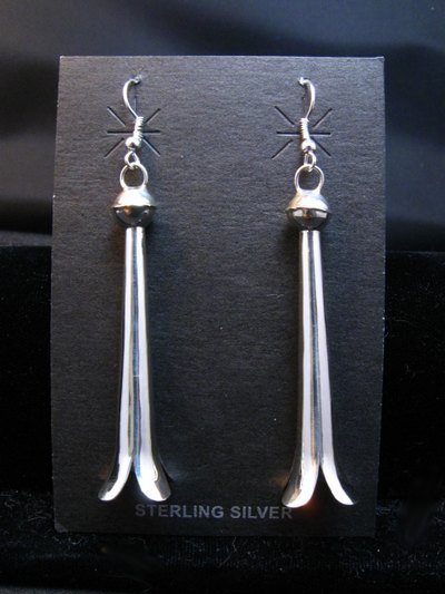 Image 0 of Long Doris Smallcanyon Navajo Sterling Silver Squash Blossom Earrings