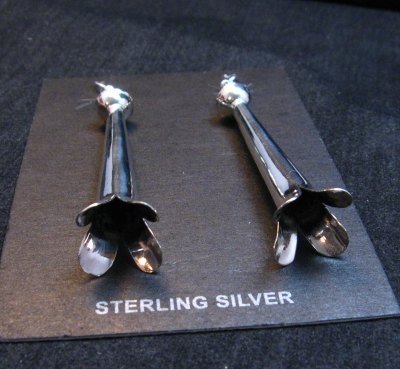 Image 3 of Long Doris Smallcanyon Navajo Sterling Silver Squash Blossom Earrings