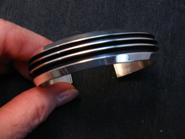 Image 0 of Sleek Native American Navajo Sterling Silver Cuff Bracelet Tom Hawk