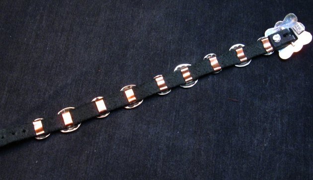 Image 2 of Navajo Handcrafted Stamped Sterling Silver Concho Leather Bracelet, Ryan Begay