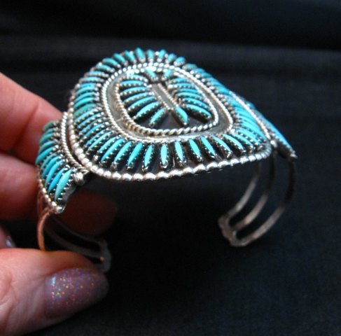 Image 4 of Vintage Pawn Zuni Sleeping Beauty Turquoise Needlepoint Cluster Bracelet  