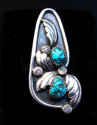 Image 5 of Vintage Long Double Turquoise Sterling Silver Ring sz6