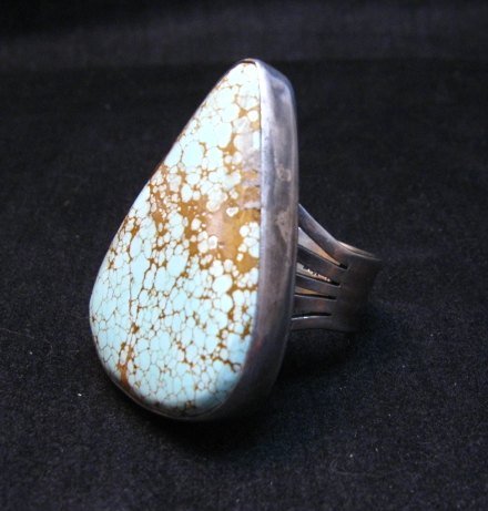 Image 1 of Huge Number 8 Turquoise Ring by Navajo Verdy Jake sz9 adjustable