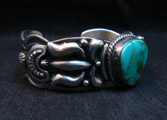 Image 4 of Darryl Becenti Navajo Royston Turquoise Silver Bracelet