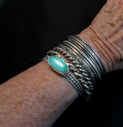 Image 6 of Narrow Native American Navajo Silver Stacker Cuff Bracelet Bruce Morgan