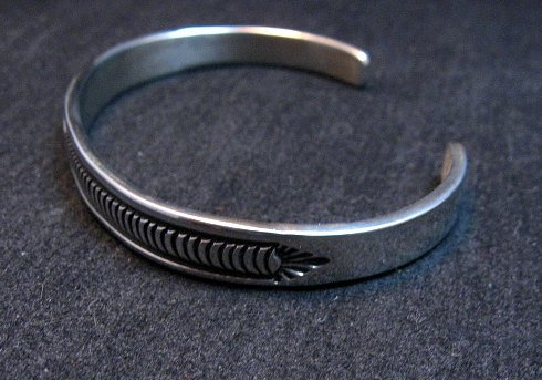 Image 3 of Native American Navajo Sterling Silver Cuff Stacker Bracelet by Bruce Morgan