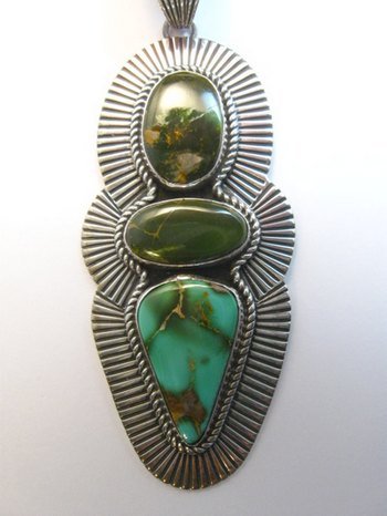 Image 2 of Gorgeous Navajo Royston Turquoise Silver Pendant by Albert Jake
