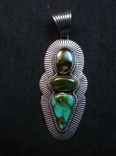 Image 0 of Gorgeous Navajo Royston Turquoise Silver Pendant by Albert Jake
