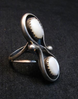 Image 1 of Vintage Native American Double MOP Silver Ring sz5 