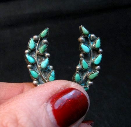 Image 0 of Vintage Native American Zuni Turquoise Earrings, Screw-backs damaged