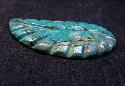 Image 3 of Big Vintage Carved Turquoise Leaf Pendant 
