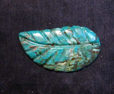 Image 4 of Big Vintage Carved Turquoise Leaf Pendant 