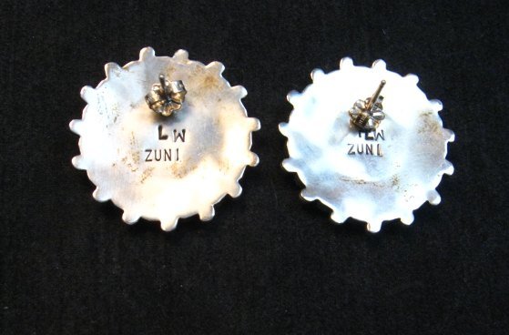 Image 3 of Lorraine Waatsa, Zuni, Red Coral Cluster Sterling Silver Earrings