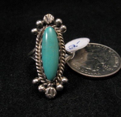 Image 2 of Old Navajo Native American Turquoise Silver Ring sz4-1/2