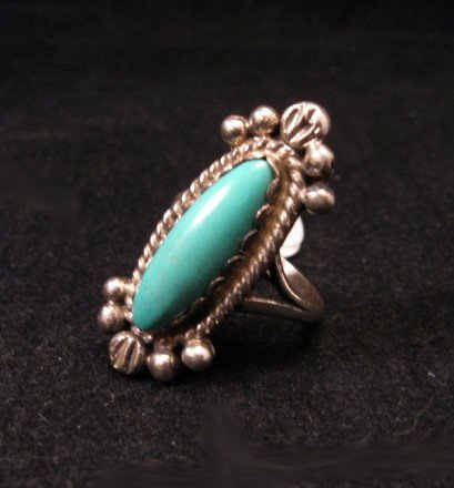 Image 1 of Old Navajo Native American Turquoise Silver Ring sz4-1/2