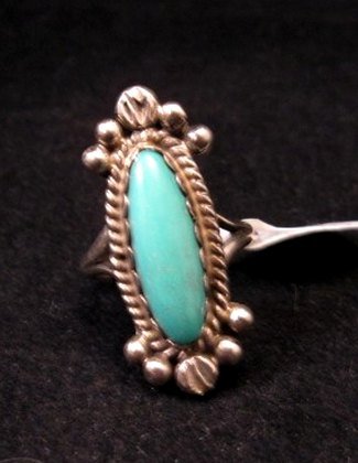 Image 0 of Old Navajo Native American Turquoise Silver Ring sz4-1/2