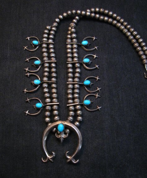 Image 0 of Petite Vintage Native American Turquoise Silver Naja Necklace