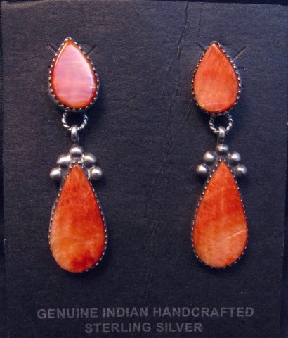 Image 0 of Navajo Native American Spiny Oyster Silver Earrings, Selena Warner