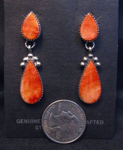 Image 1 of Navajo Native American Spiny Oyster Silver Earrings, Selena Warner