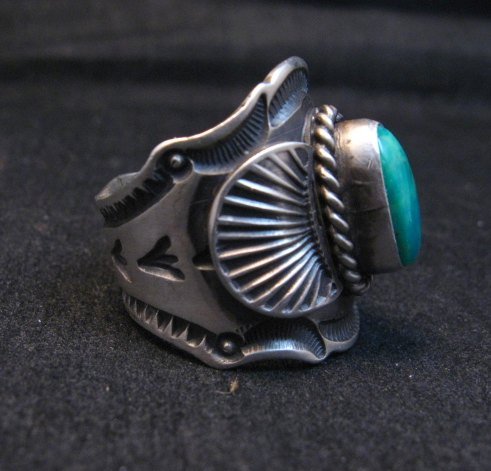 Image 1 of Navajo Andy Cadman Native American Turquoise Sterling Silver Ring sz7-1/2