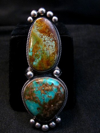 Image 8 of Huge Navajo Pilot Mountain Turquoise Silver Ring sz8-1/2 by Donovan Cadman