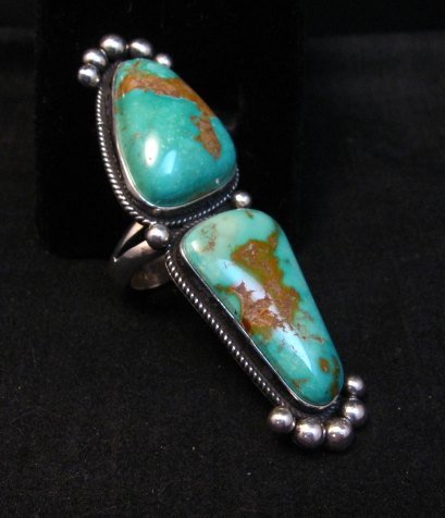 Image 2 of Awesome Navajo Donovan Cadman Double Turquoise Silver Ring sz6-1/4
