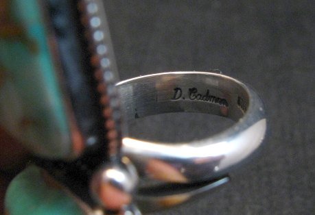 Image 5 of Awesome Navajo Donovan Cadman Double Turquoise Silver Ring sz6-1/4