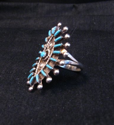Image 1 of Zuni Indian Turquoise Needlepoint Sterling Ring Philander Gia sz8