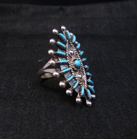 Image 2 of Zuni Indian Turquoise Needlepoint Sterling Ring Philander Gia sz8