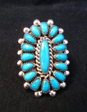 Image 5 of Lorraine Waatsa Zuni Turquoise Cluster Ring sz7-3/4