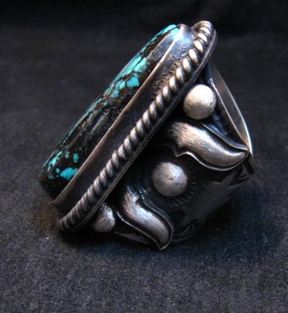 Image 1 of Huge Navajo Derrick Cadman Native American Turquoise Ring sz7-3/4