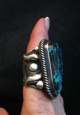 Image 6 of Huge Navajo Derrick Cadman Native American Turquoise Ring sz7-3/4