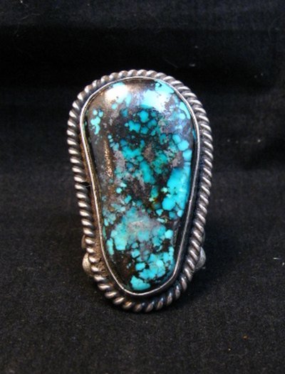 Image 0 of Huge Navajo Derrick Cadman Native American Turquoise Ring sz7-3/4