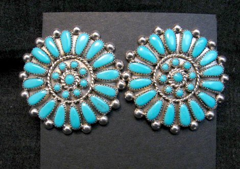 Image 0 of Round Zuni Sleeping Beauty Turquoise Cluster Earrings