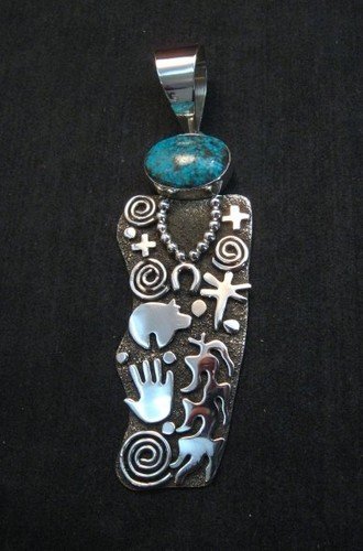 Image 4 of Large Navajo Alex Sanchez Corn Maiden Pendant Turquoise Silver