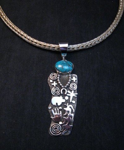 Image 1 of Large Navajo Alex Sanchez Corn Maiden Pendant Turquoise Silver